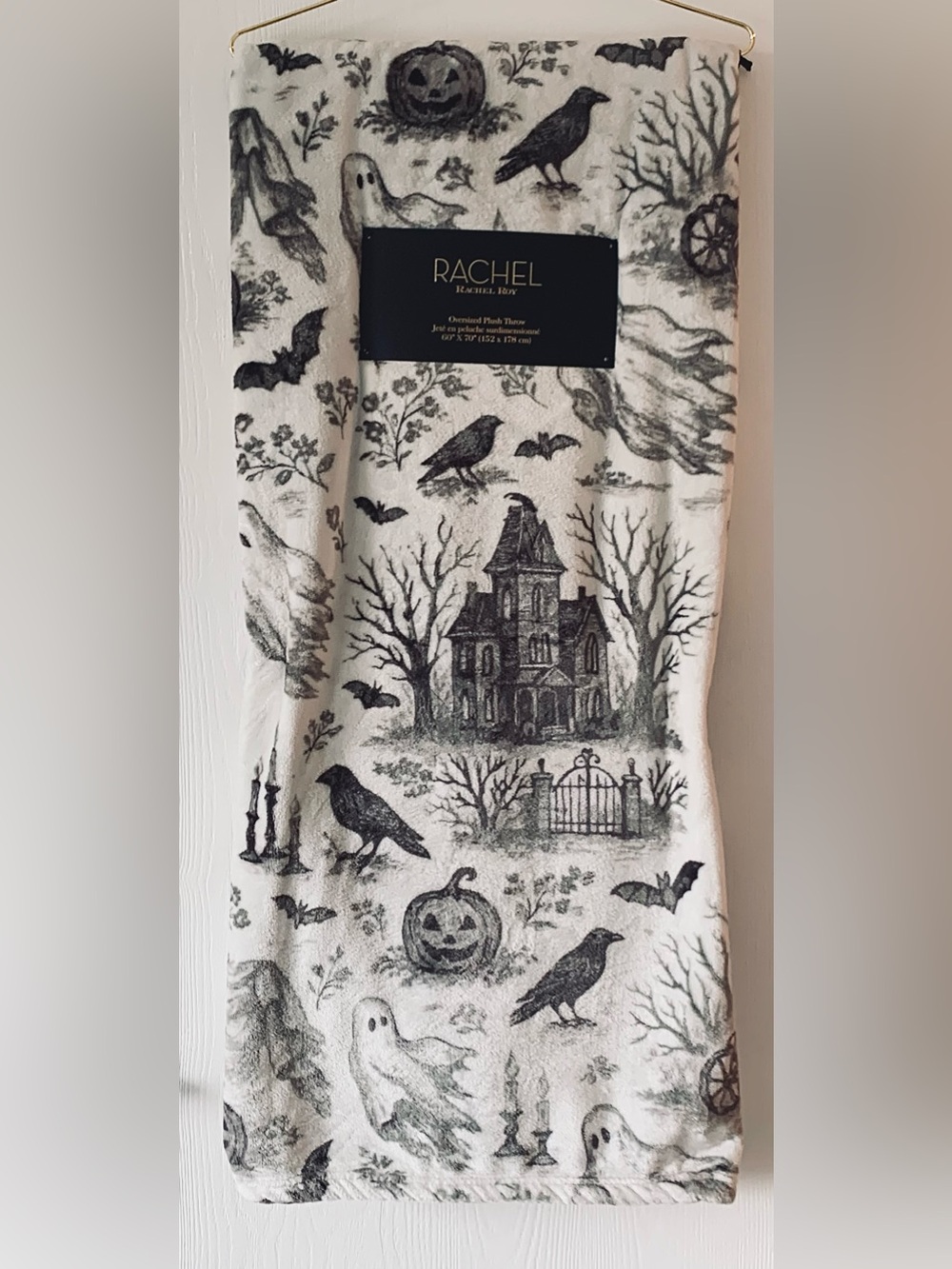 Rachel Roy Halloween Haunted House Spooky Ghosts Crows Pumpkins Throw Blanket - Picture 2 of 6